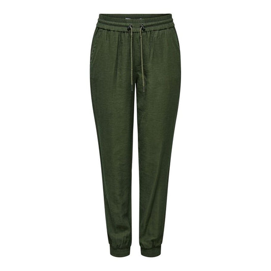 Only Kelda-Emery Pull-Up Pants; Verde. 92% Viscosa, 8% Poliestere. Vita regolare elastica, vestibilità regular con polsini alle caviglie. Tessuto leggero, morbido e traspirante. Frontale stesa 