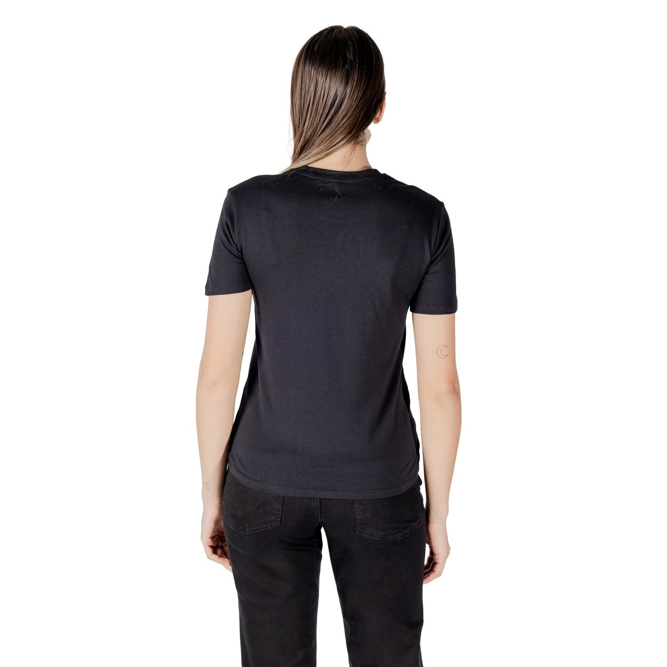 Only T-Shirt Donna Nera Strass Manica Corta Scollo Tondo 50% Cotone 50% Modal Primavera/Estate 15343568