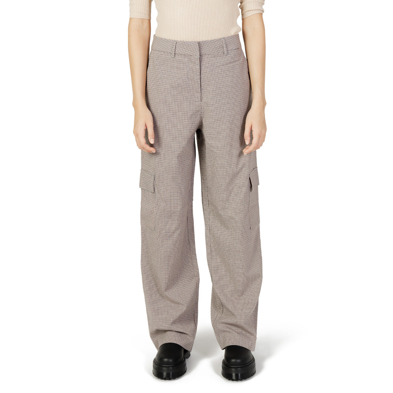 Only Pantaloni Donna Beige Quadri Zip 65% Poliestere 33% Viscosa 2% Lycra Autunno/Inverno 15306277