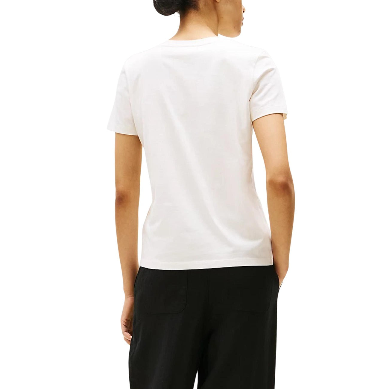Tommy Hilfiger T-Shirt Donna Bianco Manica Corta Scollo Tondo Cotone Organico 100% Autunno Inverno WW0WW47210