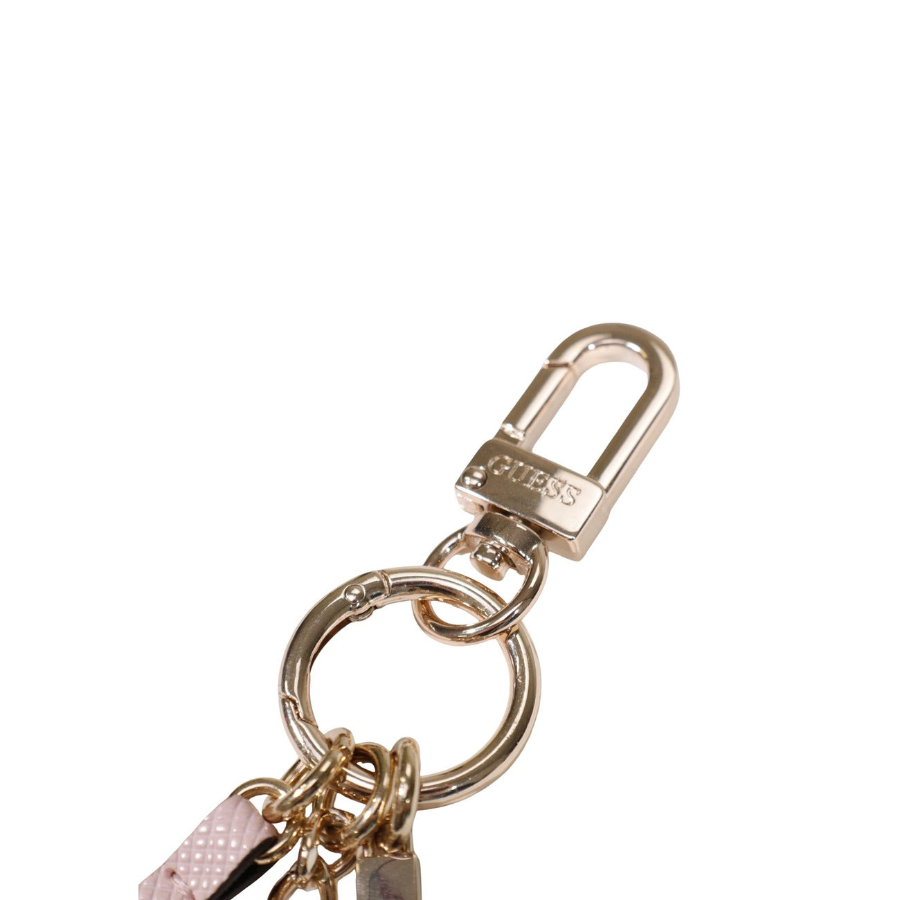 Portachiavi Guess rosa Zalina Keychain RWZ746 01190. Charm da borsa e portachiavi donna in acciaio rosa con ciondoli logo Guess e moschettone lucido, accessorio regalo glamour 4 stagioni.