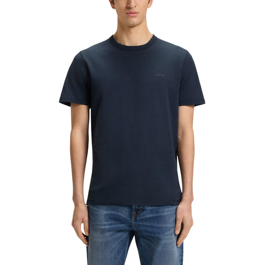 T-shirt Boss uomo blu in cotone - vista frontale
