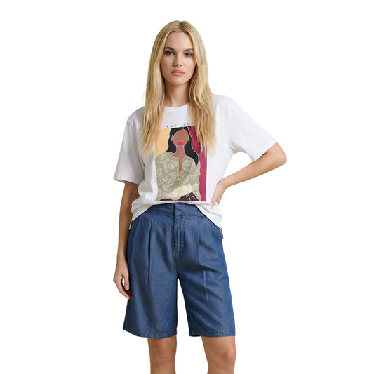 T-shirt Only Bianca con Stampa; 100% Cotone. Taglio rilassato, maniche corte, scollo tondo. Design grafico frontale, ideale per outfit casual e di tendenza 4 stagioni. Vista frontale 