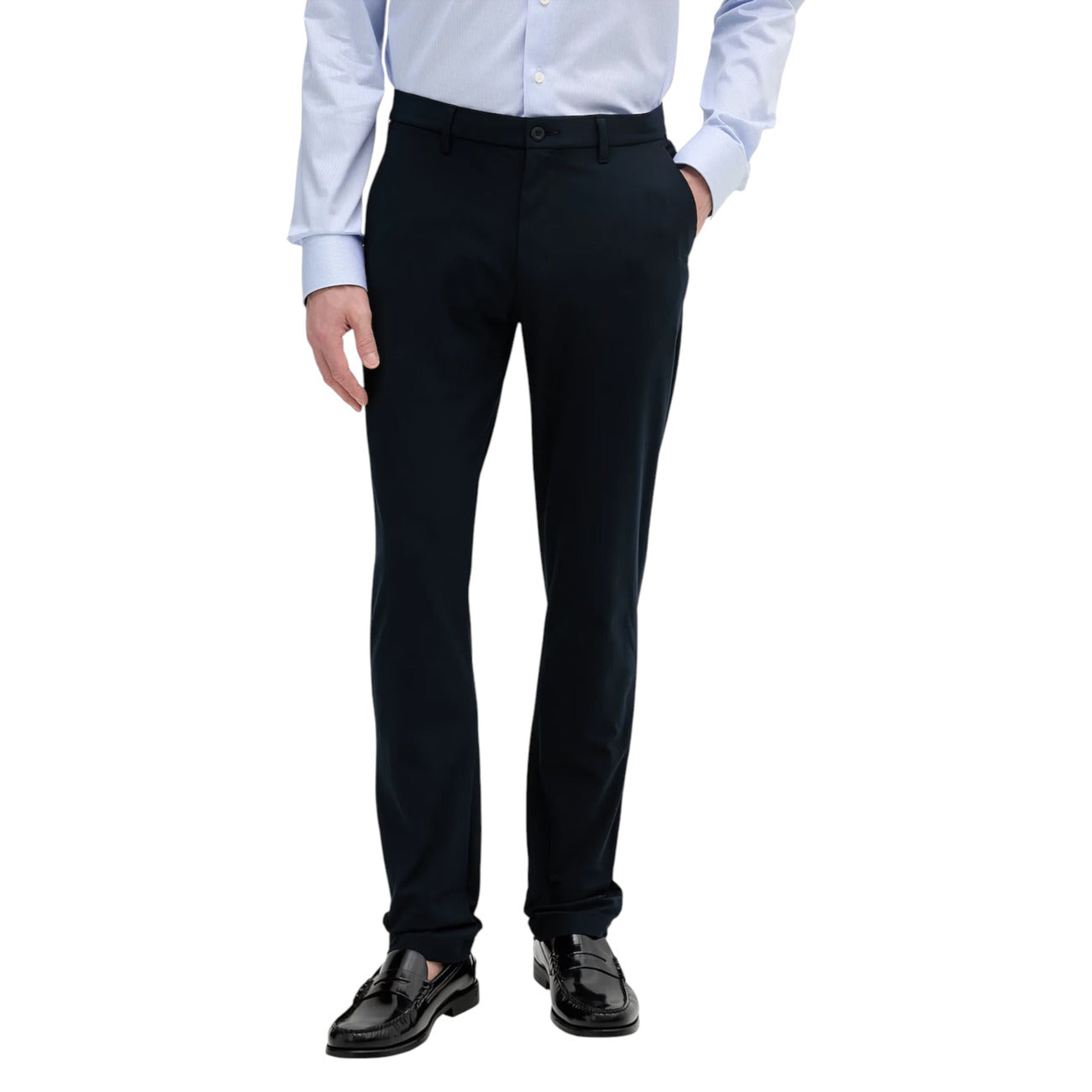 Tommy Hilfiger Pantaloni Uomo Blu con Zip Bottone - Pantaloni Elastomultiestere Tasche
