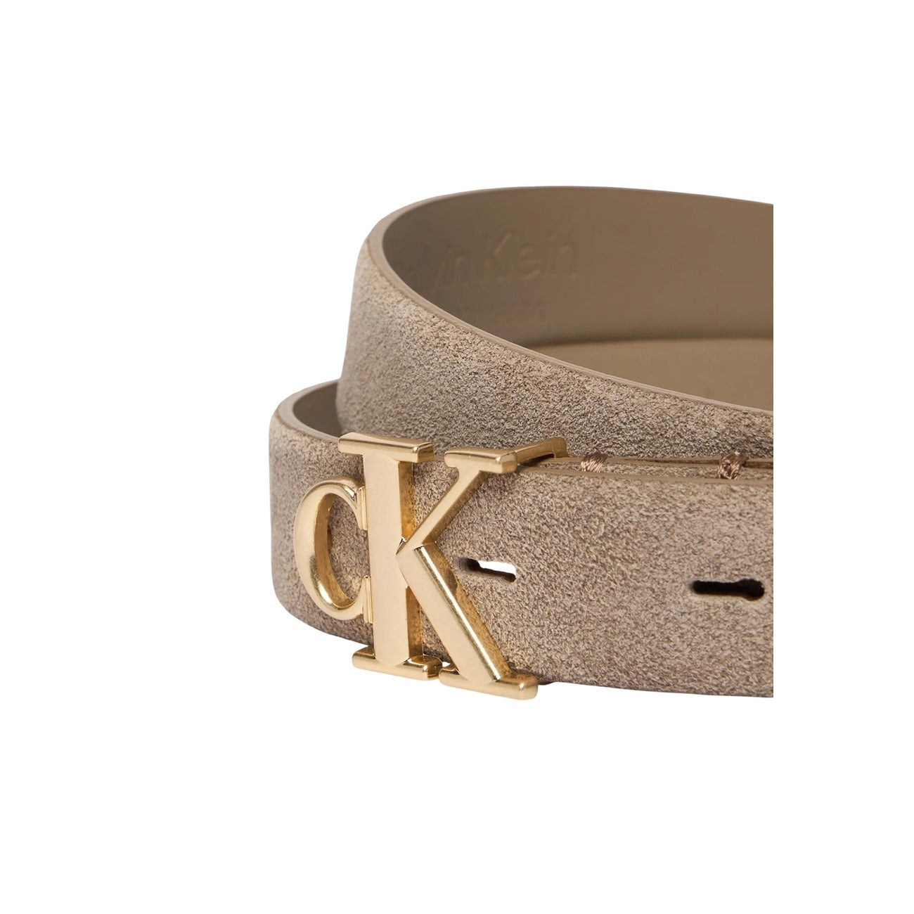Cintura Calvin Klein donna beige con fibbia dorata - dettaglio primo piano logo
