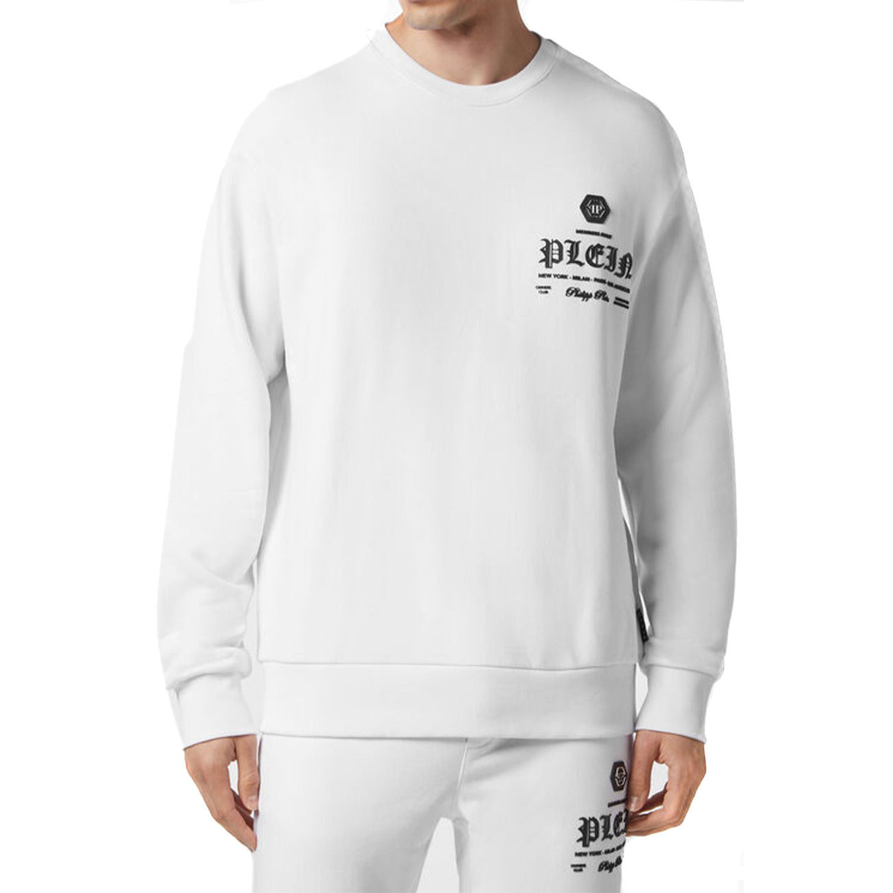 Philipp Plein Felpa Uomo Bianca con Stampa Maniche Lunghe Scollo Tondo in Cotone 100% Autunno/Inverno BO_1483