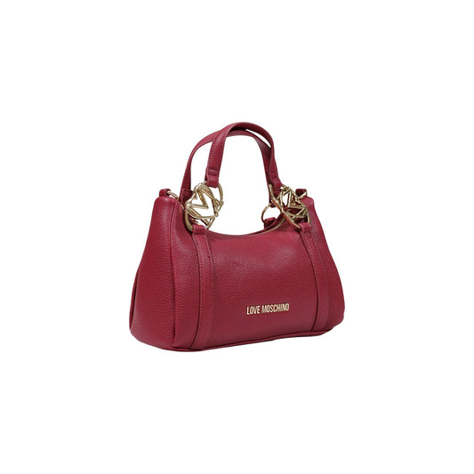 Borsa Love Moschino donna rossa a mano modello JC4015PP1. Borsetta piccola bauletto in ecopelle martellata rossa con dettagli oro a cuore sui manici e zip stile casual chic, romantico, audace e da sera.