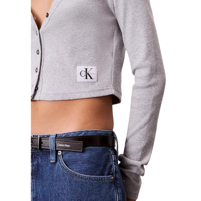 Calvin Klein Jeans Cardigan Donna Grigio Bottoni Maniche Lunghe Scollo a V - Cardigan Cotone Elastan