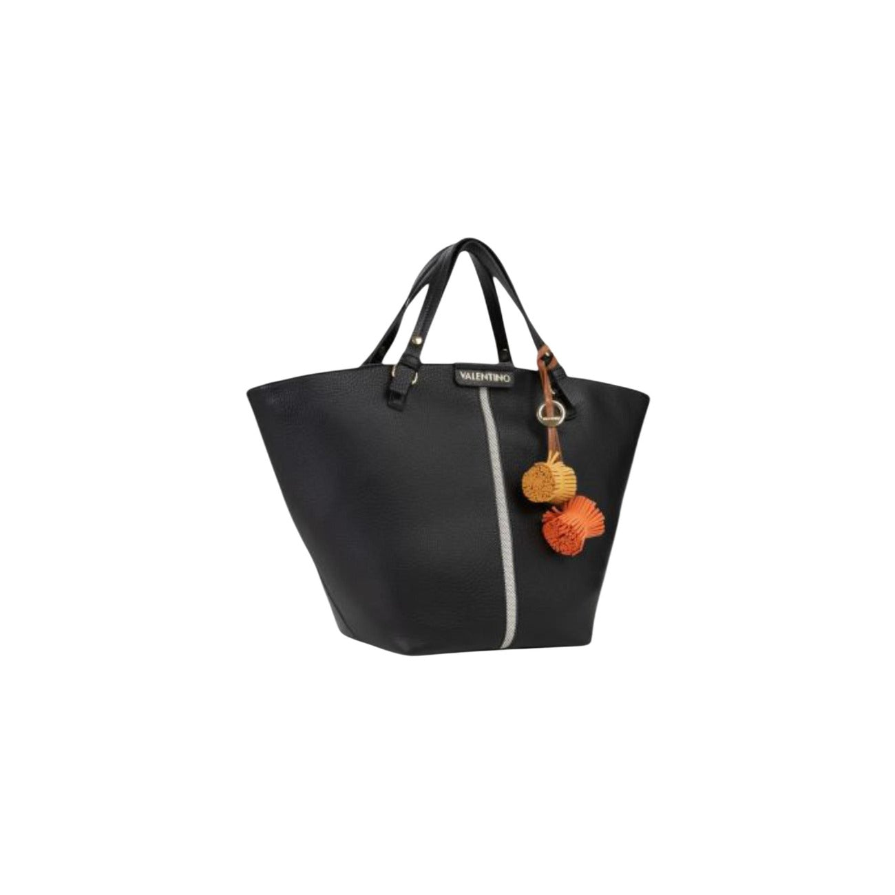 Borsa Valentino Bags VBS9OV05; 100% poliuretano soft-touch. Doppio manico, tracolla logata regolabile, charm removibili. Borsa a mano e a spalla capiente, resistente e di tendenza. Vista frontale colore nero 