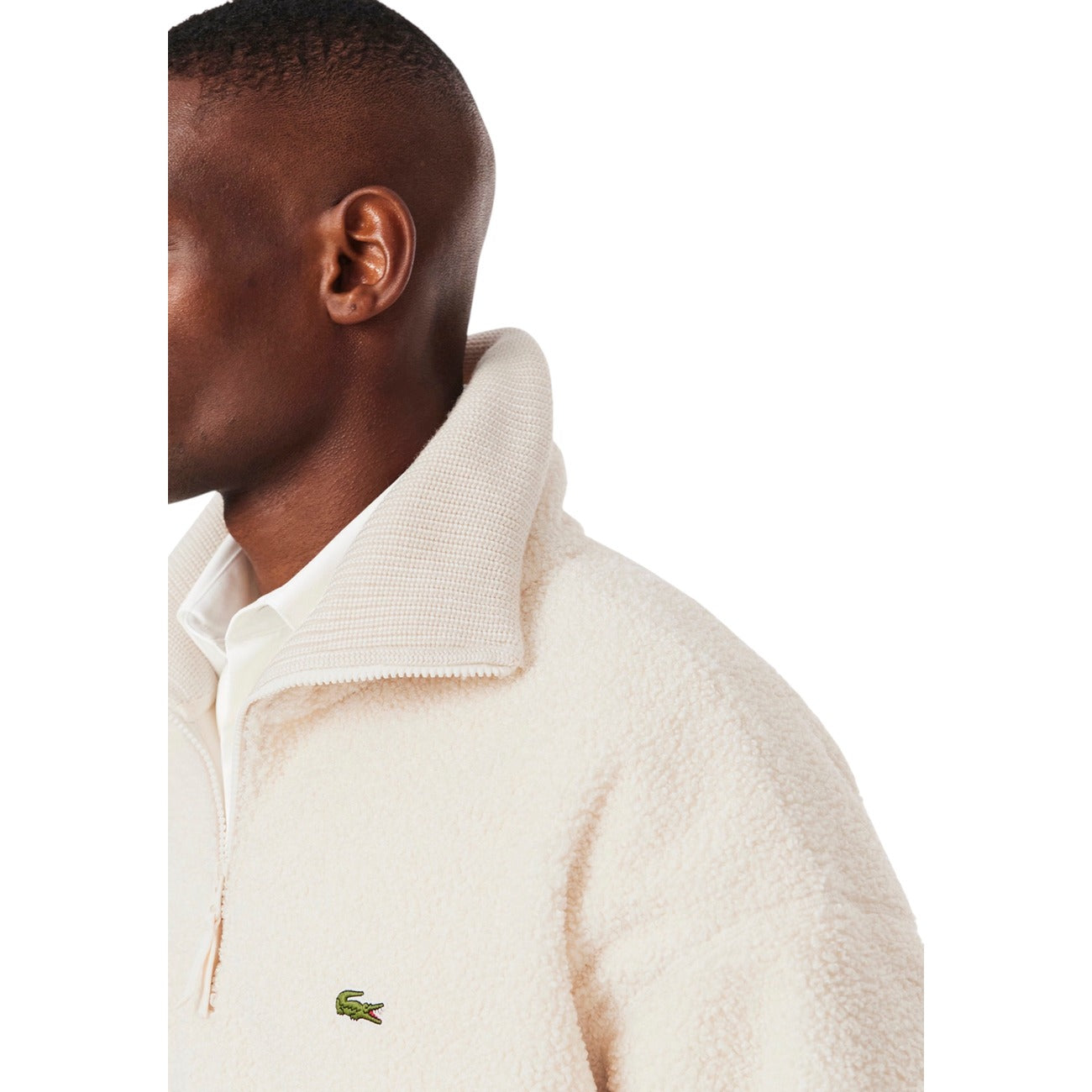 Lacoste Felpa in pile Uomo Bianca con Cerniera - Felpa Manica Lunga Scollo Alto Poliestere