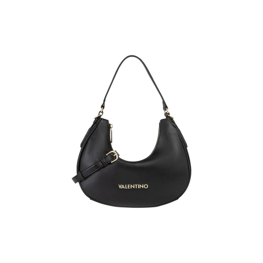Borsa Media Nera Donna Valentino Bags Clio; Misure 7x22x7 cm. Tessuto 100% poliuretano stile mezzaluna con chiusura a zip. Tracolla a spalla regolabile con finiture e fibbia dorate, stile elegante e casual. Vista frontale 