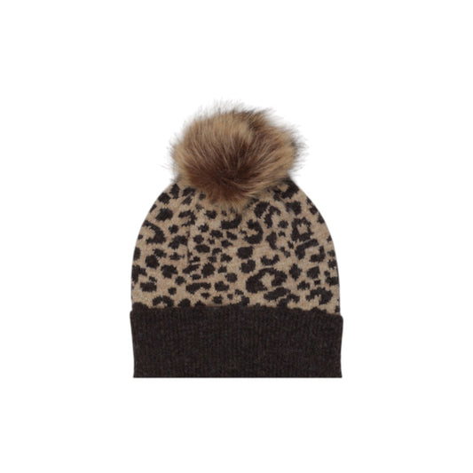 Pieces Cappello Donna Marrone Fantasia Leopardata - Cappello Poliestere Acrilico Nylon Lana Elastan