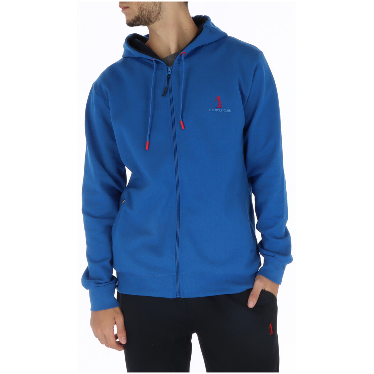 U.s. Golf Club Felpa Cappuccio Uomo Azzurra Cerniera Maniche Lunghe Tasche Anteriori Cotone 80% Poliestere 20% F441433