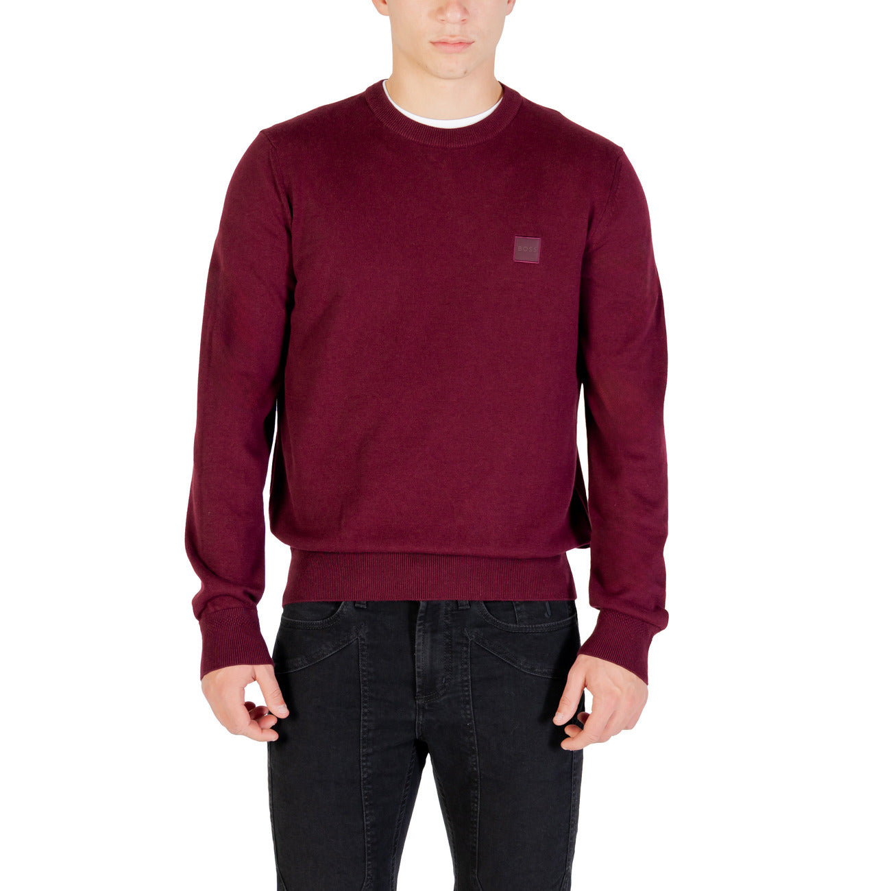 Boss Maglia Uomo Bordeaux Scollo Tondo Manica Lunga Cashmere Cotone Autunno Inverno 50527583