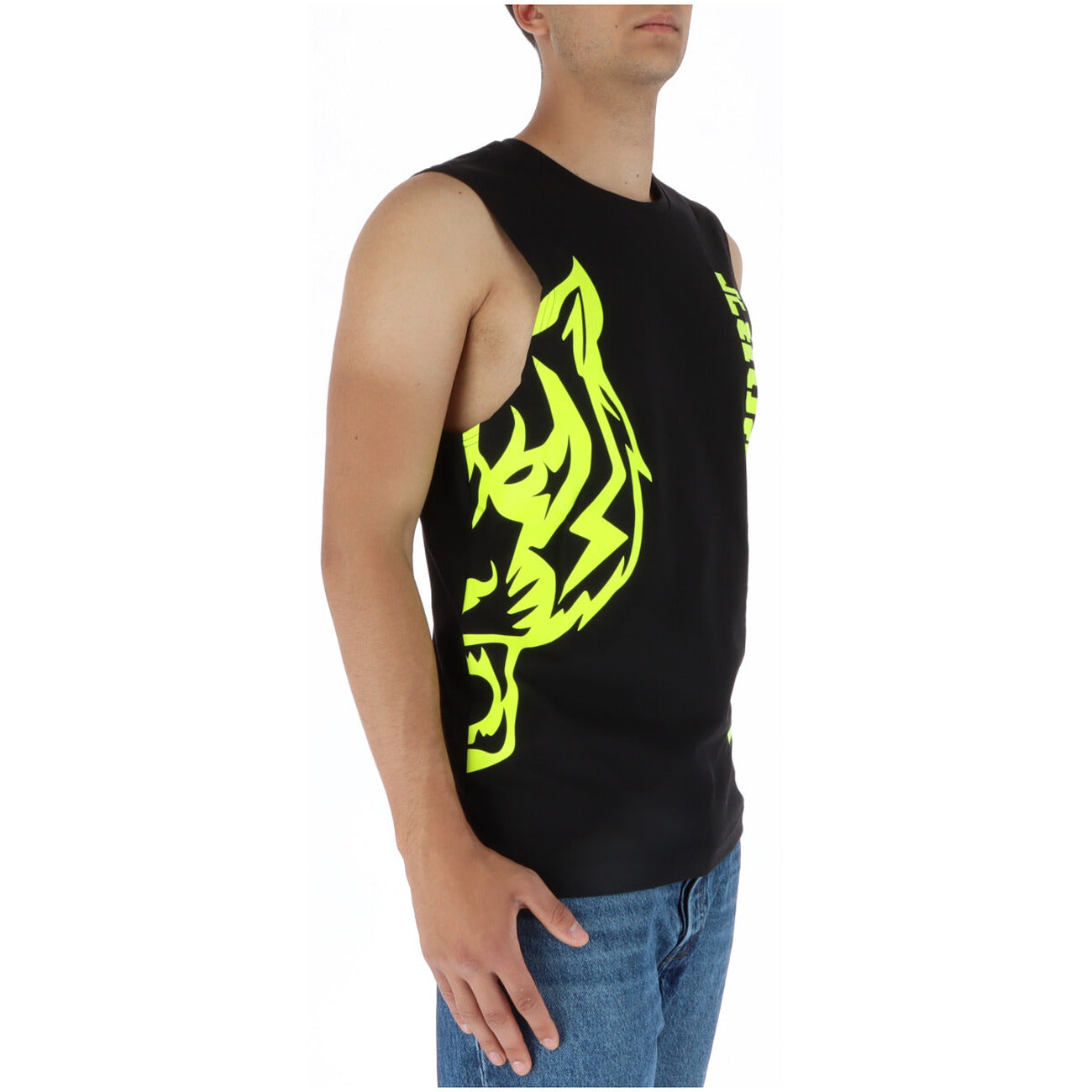 Plein Sport Canotta uomo 1906; 100% cotone, colore nero con stampa grafica, scollo a giro e taglio smanicato confortevole per la stagione estiva. Vista laterale 