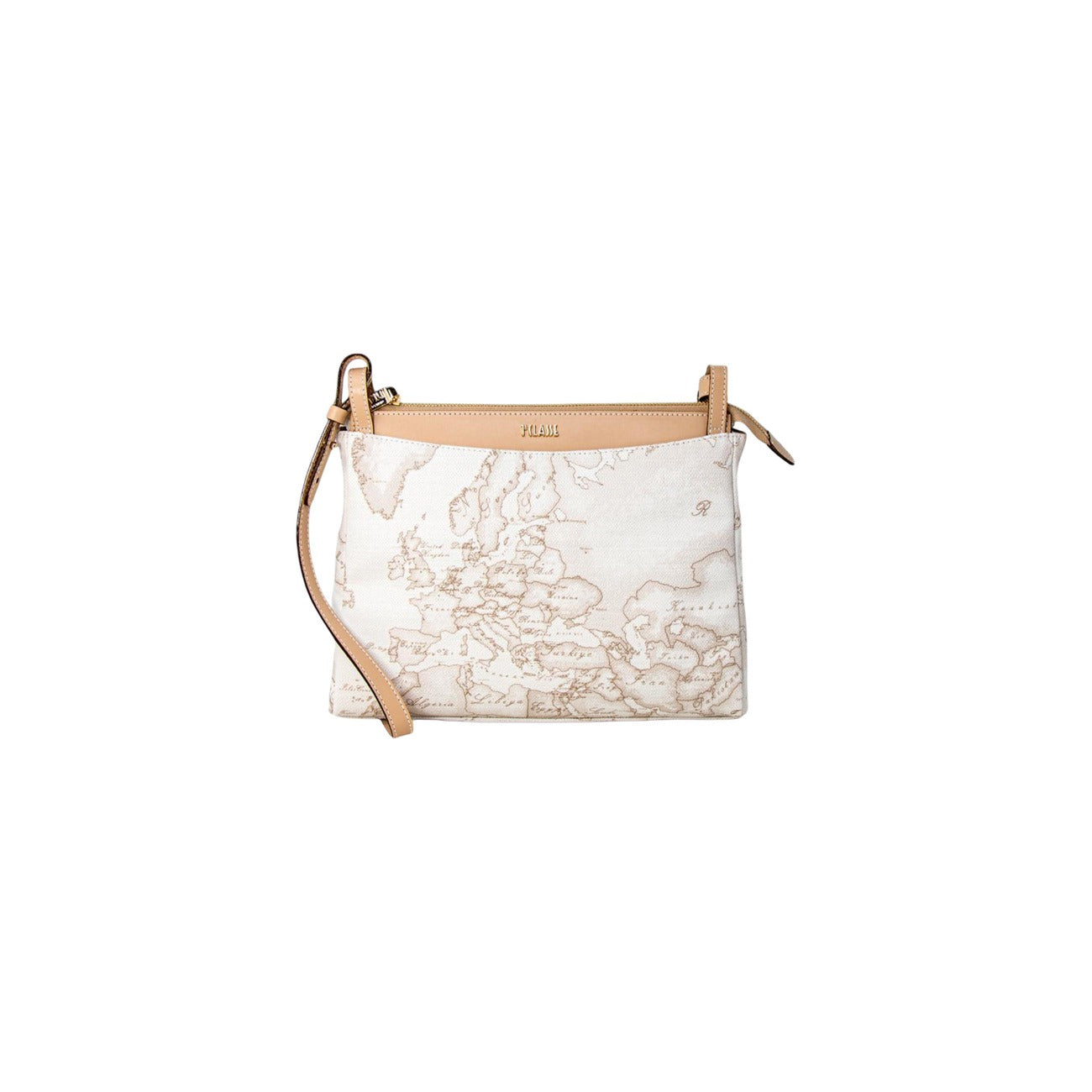 Borsa Tracolla Geo White Alviero Martini; Bianco. Dettagli in pelle, chiusura con zip, tracolla regolabile. Dimensioni compatte (21x16 cm), stile sofisticato e luminoso per ogni stagione. Vista frontale 