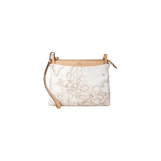 Borsa Tracolla Geo White Alviero Martini; Bianco. Dettagli in pelle, chiusura con zip, tracolla regolabile. Dimensioni compatte (21x16 cm), stile sofisticato e luminoso per ogni stagione. Vista frontale 