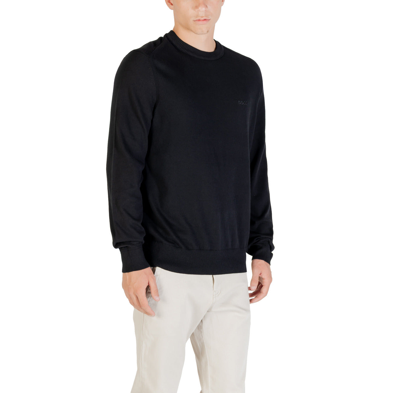 Boss Maglia Uomo Nera con Maniche Lunghe Scollo Tondo in Cotone 85% Altre Fibre 15% 50508766