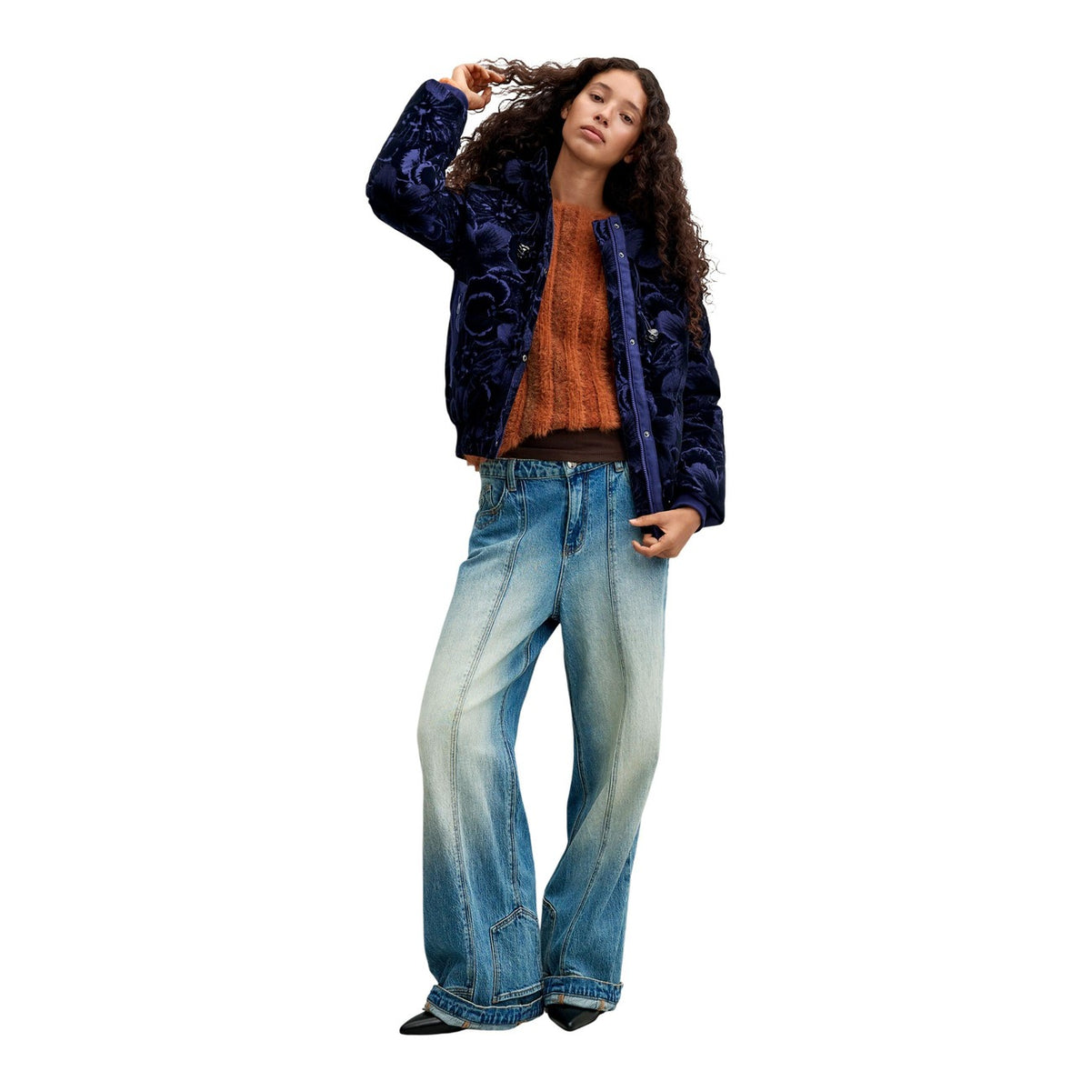 Piumino corto donna Desigual – Giubbotto trapuntato blu stampa floreale 26WWEW385000.