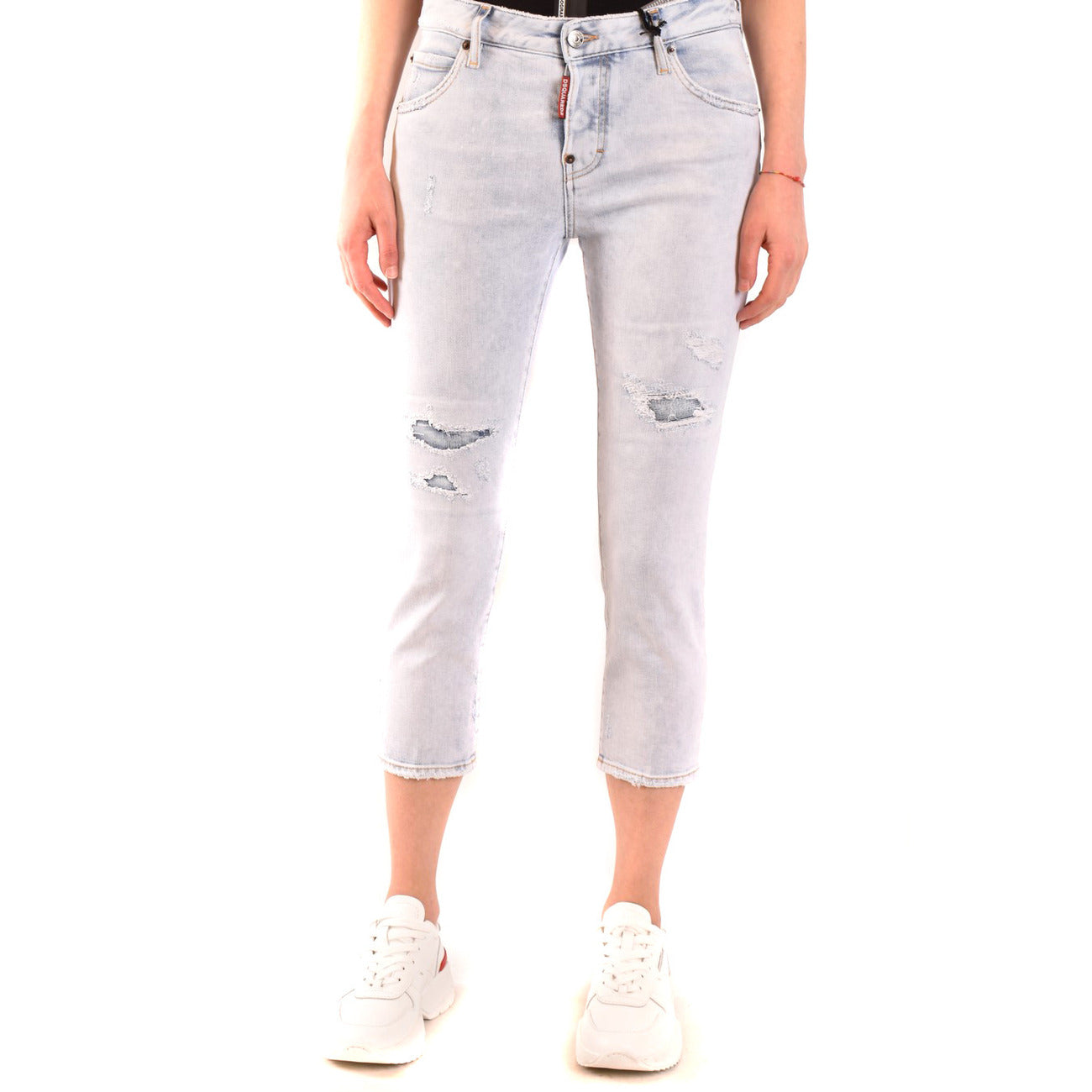 Dsquared2 Jeans Donna Azzurri con Bottoni Tasche Anteriori Posteriori Effetto Strappato Consumato in Cotone 99% Elastan 1% Primavera/Estate V_22641