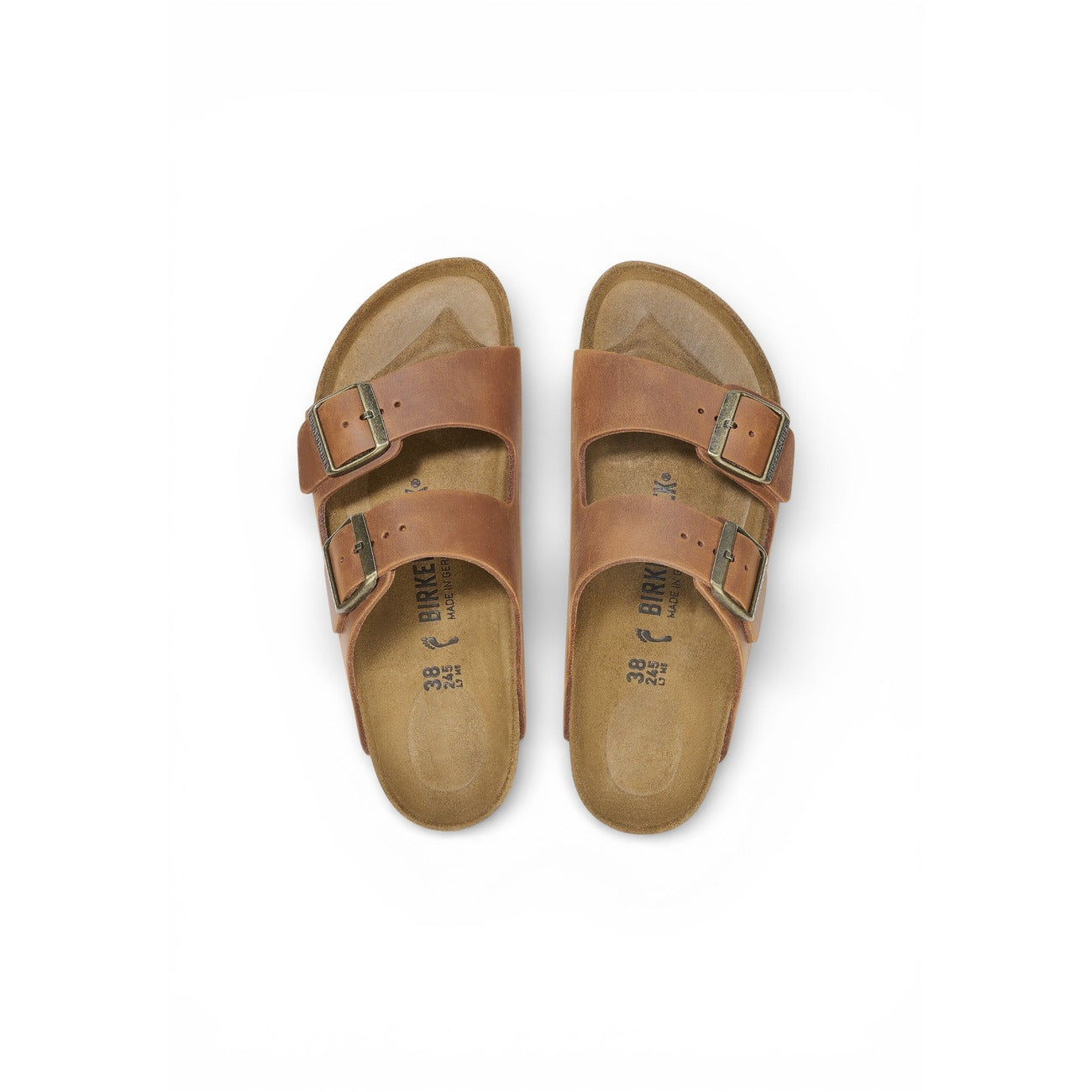 Ciabatte Birkenstock ARIZONA in pelle oliata uomo marroni con doppia fibbia regolabile suola anatomica 100% pelle - vista frontale 
