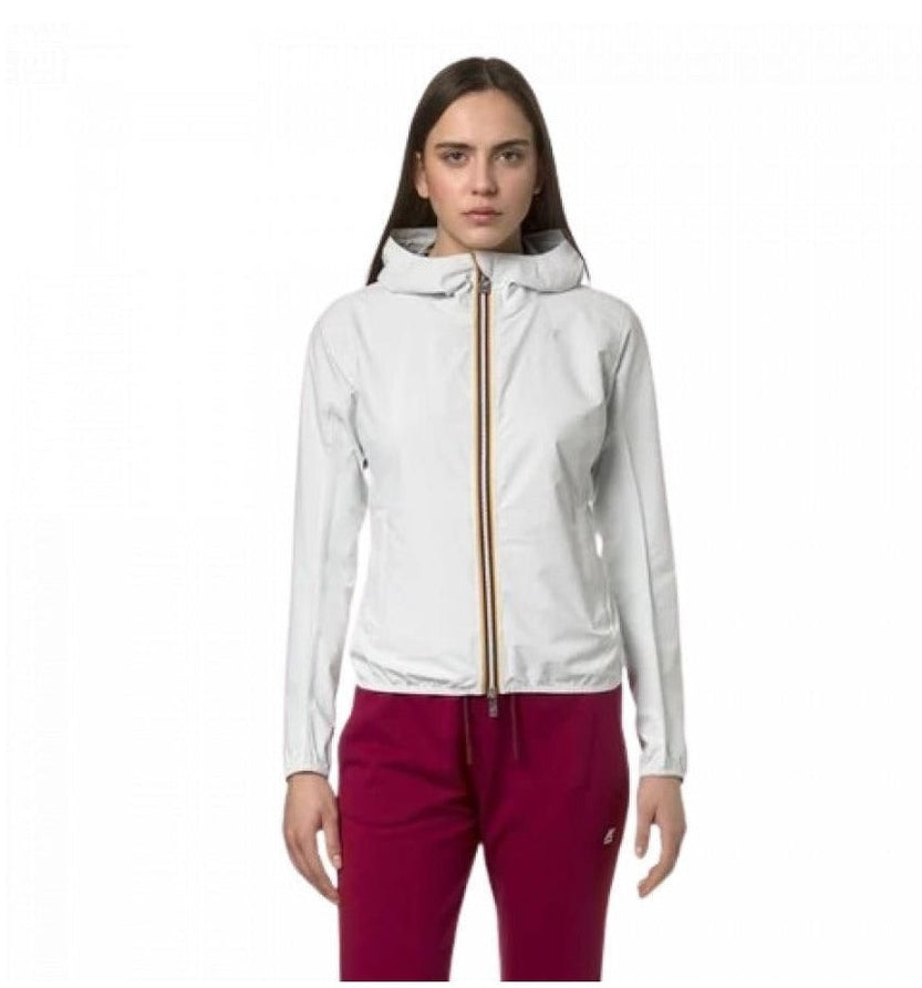 K-way Giacca Donna Bianca con Cerniera Cappuccio Maniche Lunghe Tasche Anteriori - Giacca Poliestere Poliuretano
