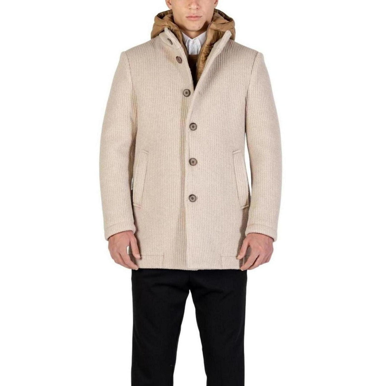 Yos Cappotto Uomo Beige Bottoni Manica Lunga Scollo Alto Tasche Anteriori Lana Poliestere Autunno Inverno LGI5GC011352U