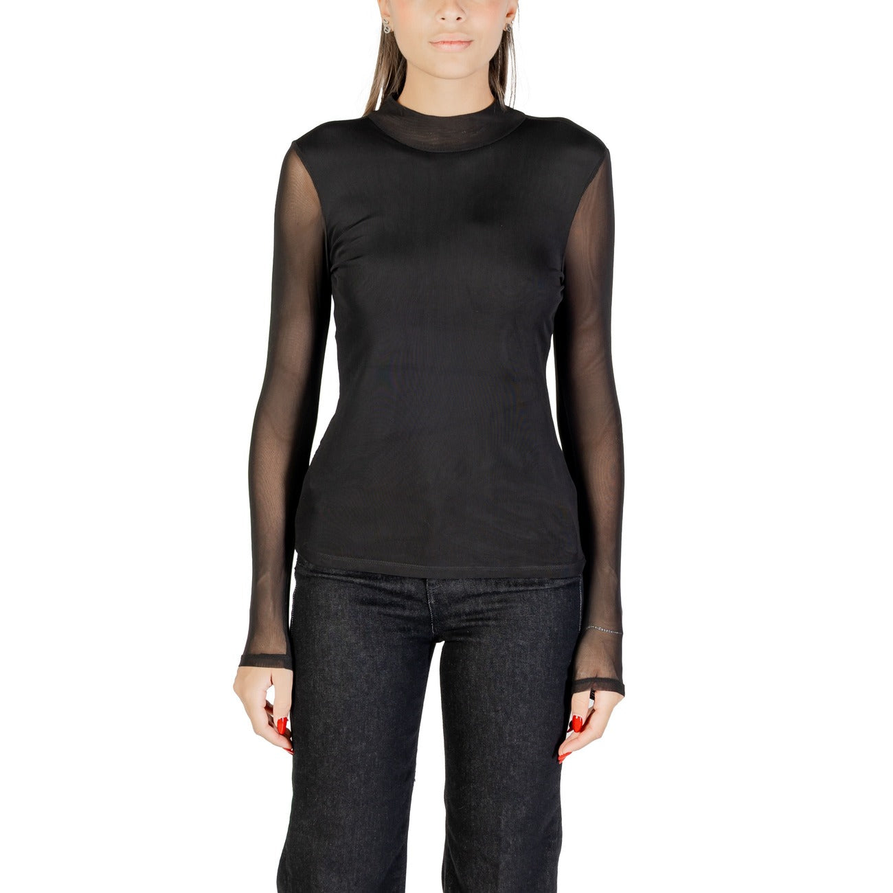 Only Blusa Donna Nero Leopardato Scollo Alto 95% Poliestere 5% Lycra Autunno/Inverno 15141298