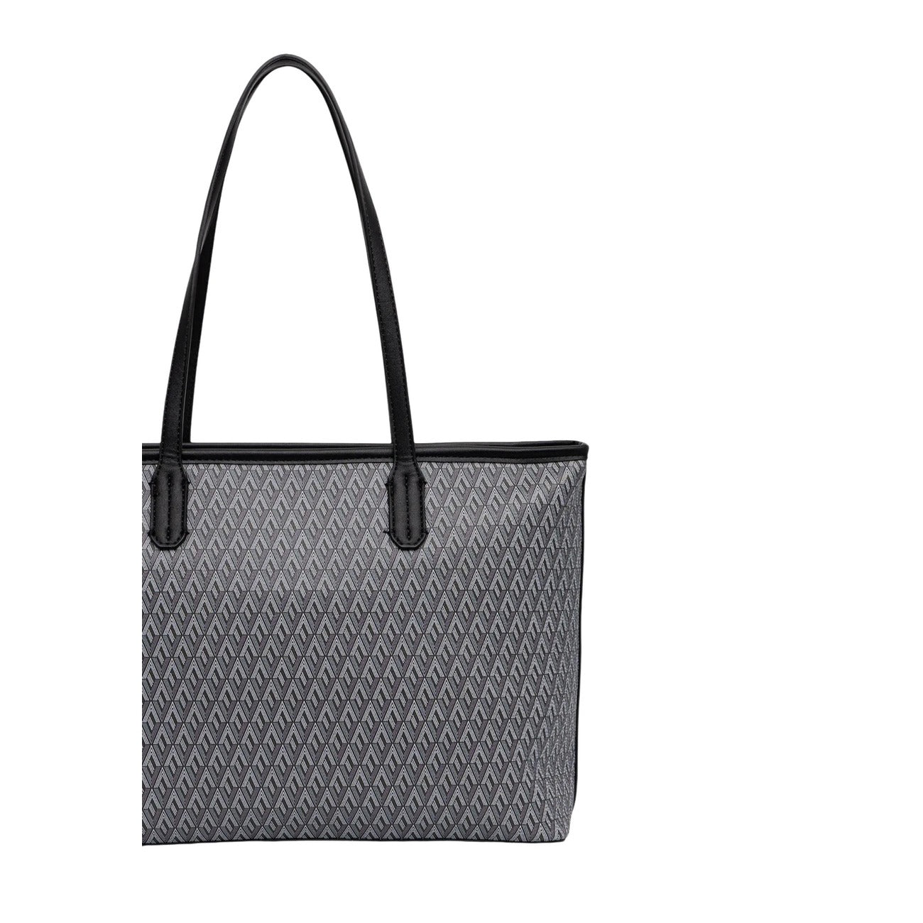Valentino Bags Queen Re VBS9OX01, borsa nera shopping grande con pochette interna; stampa monogramma, chiusura con zip e finiture metalliche dorate, capiente e resistente. Vista posteriore