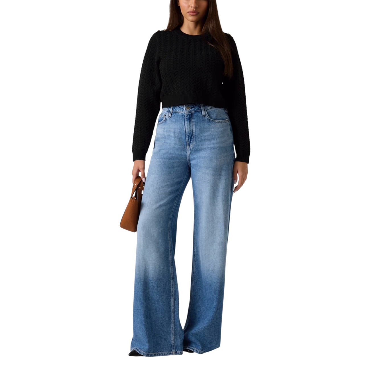 Guess Maglia Donna Nera Maniche Lunghe - Maglia Poliestere Scollo Tondo Autunno Inverno