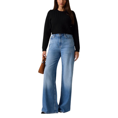 Guess Maglia Donna Nera Maniche Lunghe - Maglia Poliestere Scollo Tondo Autunno Inverno