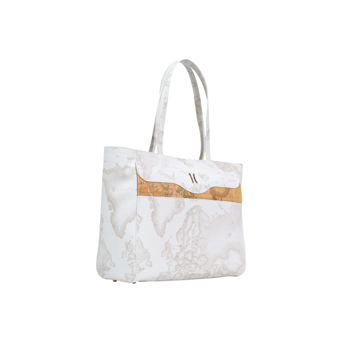 Borsa Large Alviero Martini Prima Classe; 58% PVC, 34% Cotone. Doppia maniglia, chiusura con patta, stampa mappa iconica. Borsa donna capiente, resistente e di prestigio. Colore bianco 