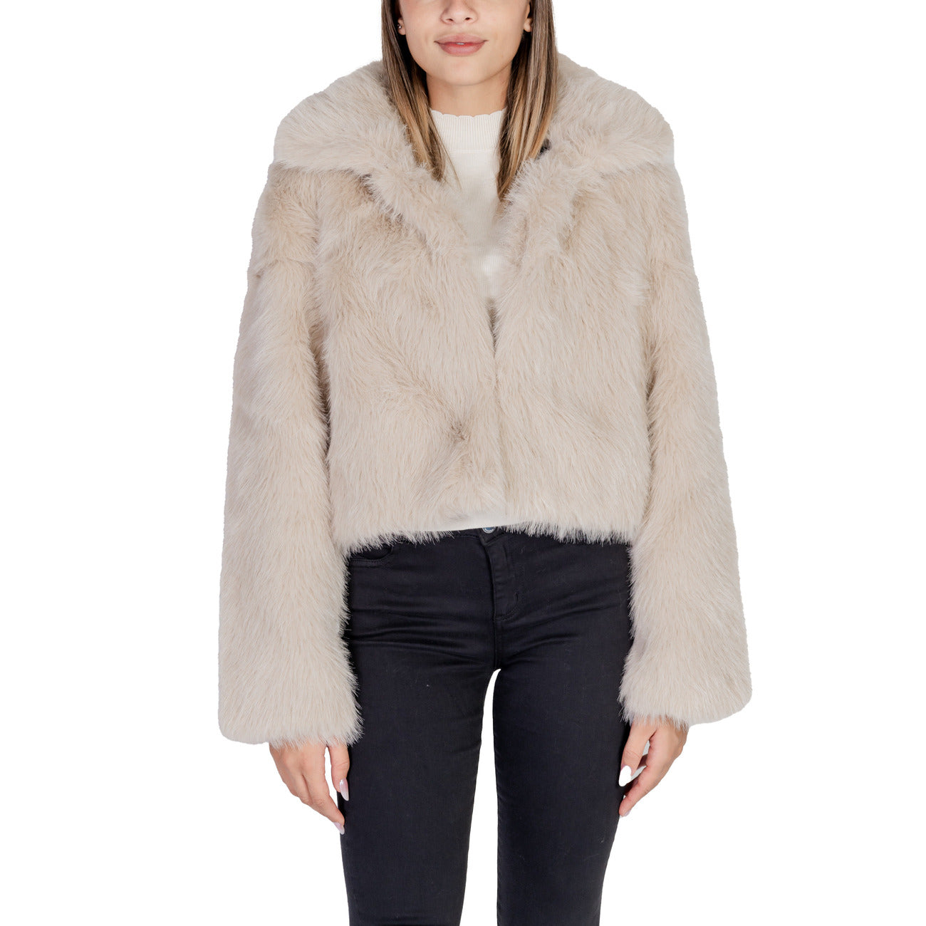 Only Pelliccia Donna Beige Bottoni Maniche Lunghe Tasche Laterali Poliestere 100% Autunno Inverno 15322406