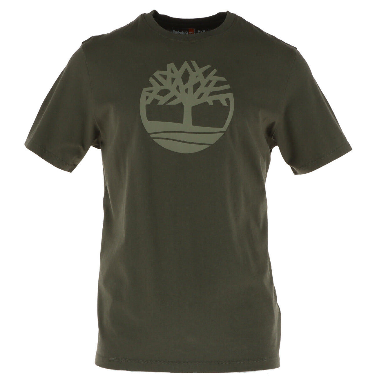 T-shirt uomo Timberland modello KENNEBEC RIVER TREE LOGO verde in cotone a maniche corte con stampa logo albero
