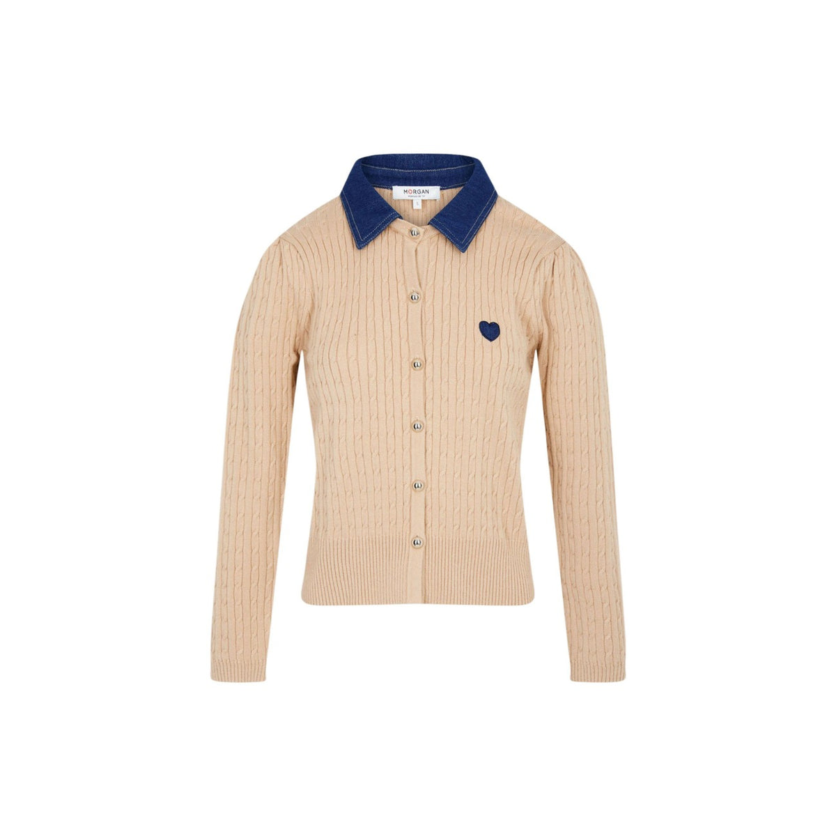 Maglione donna con colletto a revers Morgan De Toi 262-MROSALA. Maglia sottile aderente a maniche lunghe in poliestere e viscosa con bottoni frontali.