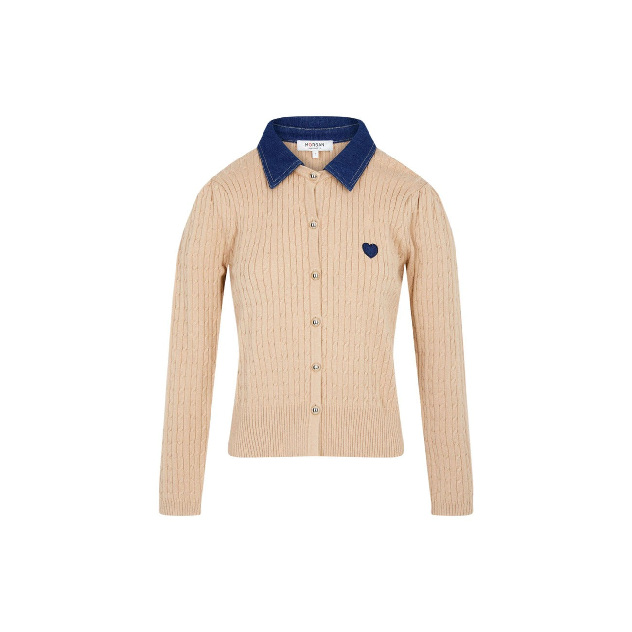 Maglione donna con colletto a revers Morgan De Toi 262-MROSALA. Maglia sottile aderente a maniche lunghe in poliestere e viscosa con bottoni frontali.