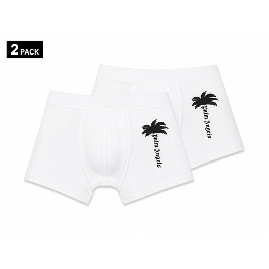 Set 2 Boxer Palm Angels; Stampa laterale su gamba. Elastico tono su tono, cotone stretch di alta qualità, vestibilità regular/aderente. Lo stile iconico Palm Angels nel tuo guardaroba intimo. Bianco