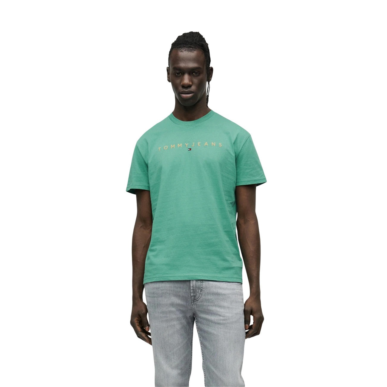 T-shirt uomo Tommy Hilfiger Jeans modello TJM REG LINEAR LOGO nera in cotone organico 100% a maniche corte con stampa logo