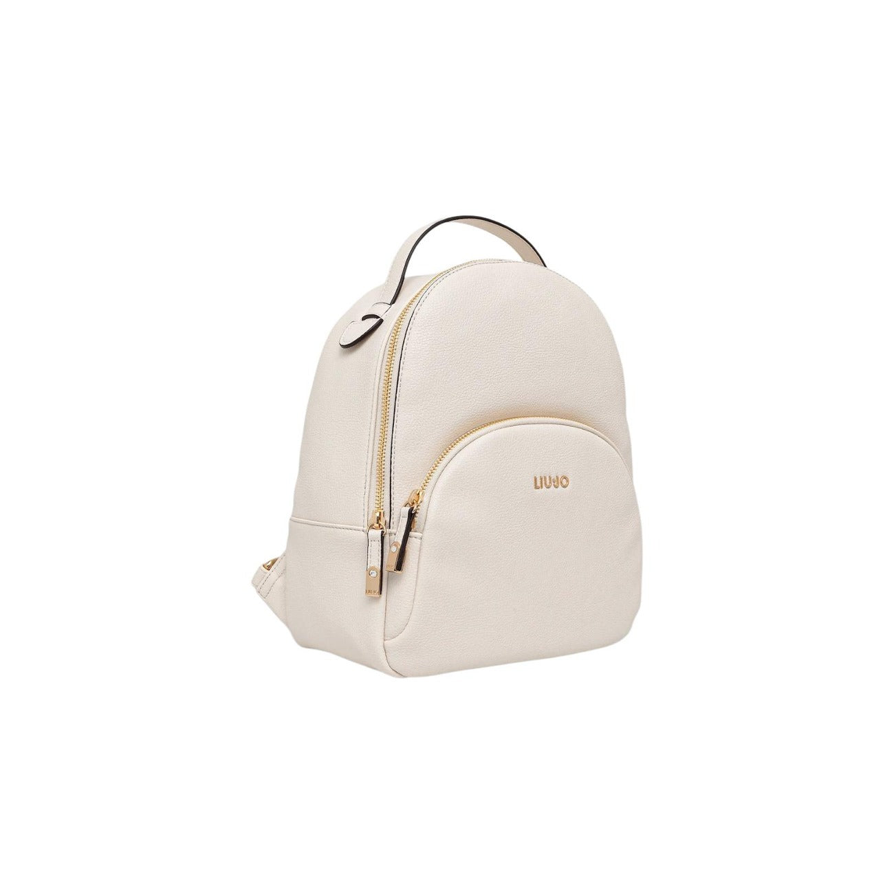Zaino donna Liu Jo ECS M; 100% Poliuretano panna. Tasca esterna con zip, logo metallico, spallacci regolabili. Zaino compatto ed elegante, stile casual-chic 4 stagioni. Vista frontale Laterale 