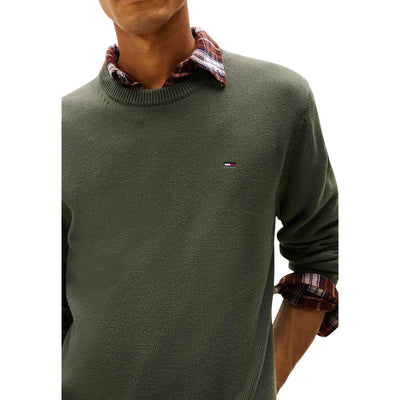 Tommy Hilfiger Jeans Maglia Uomo Verde Scollo Tondo Manica Lunga Cotone Organico Autunno Inverno DM0DM21787