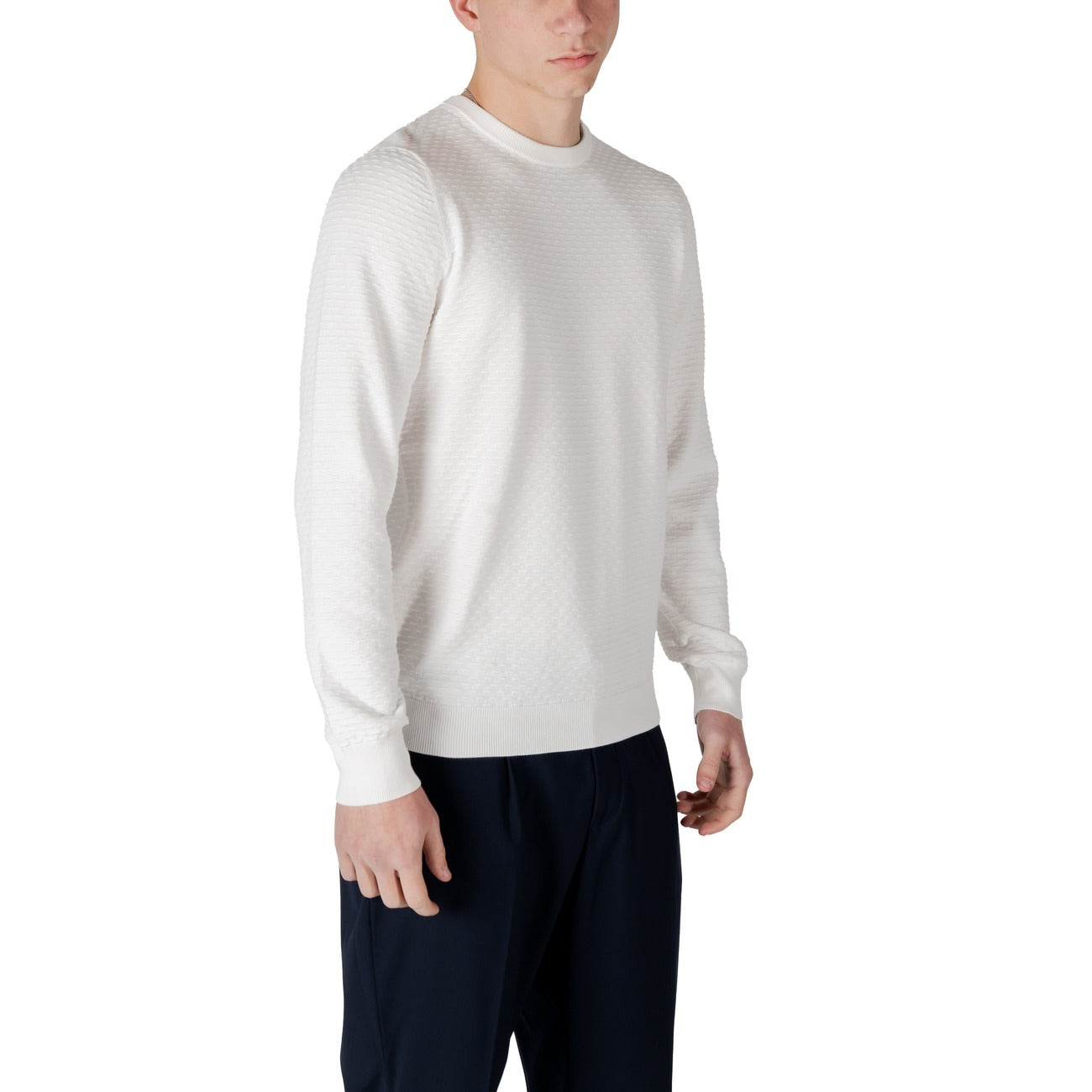 Antony Morato Maglia Uomo Bianca Monocromo Maniche Lunghe Scollo Tondo in Cotone 100% MMSW01498-YA100071