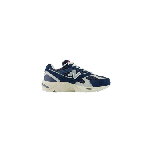 Sneakers New Balance uomo blu scuro e grigie modello U880R69L con inserti in camoscio e tacco da 3 cm. Scarpe da ginnastica maschili stile running anni 2000, collezione 4 stagioni. Laterale 