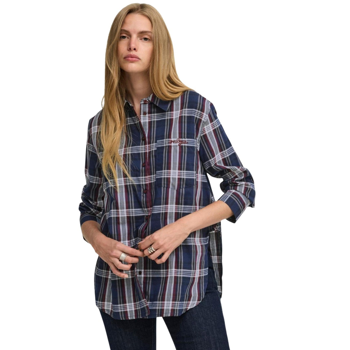 Camicia donna Only a quadri blu navy – Camicia in cotone regular fit 15380217.