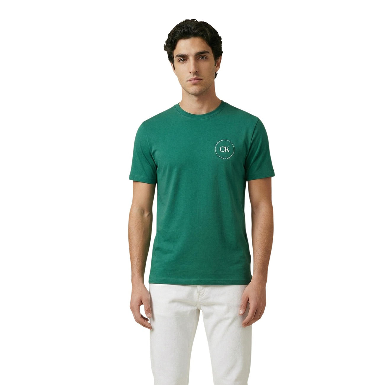 T-shirt uomo Calvin Klein Jeans verde in cotone 100% a maniche corte con scollo tondo