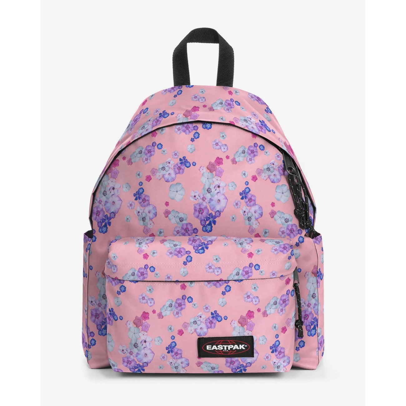 Zaino Eastpak Padded Pak'r Tech rosa con i fiori; 40x30x18 cm. 100% nylon idrorepellente, scomparto imbottito laptop 14" e tasca posteriore antifurto. Doppie tasche laterali e spallacci imbottiti regolabili.