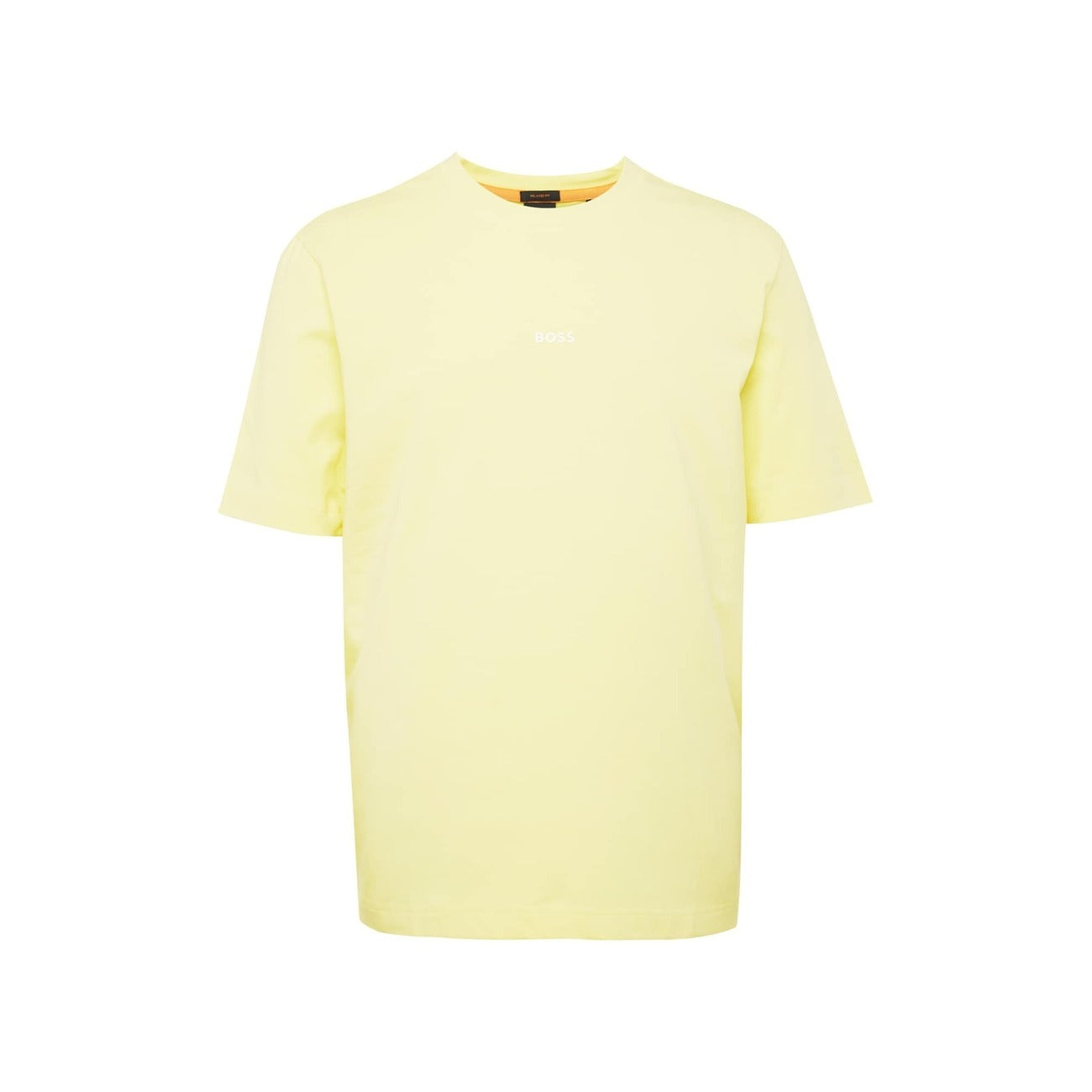 BOSS T-shirt Yellow Seventeen; maglia in jersey stretch con logo frontale . Colore monocromo brillante, vestibilità perfetta e qualità premium BOSS. Vista frontale stesa