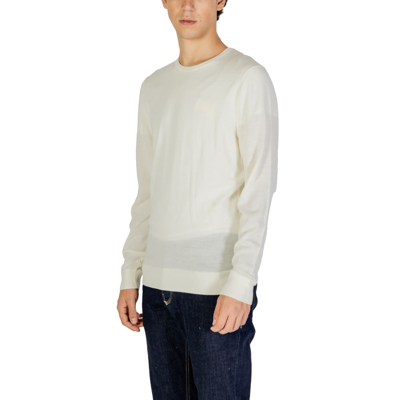 Calvin Klein Jeans Maglia Uomo Bianco Scollo Tondo Manica Lunga Lana 100% Autunno Inverno K10K109474