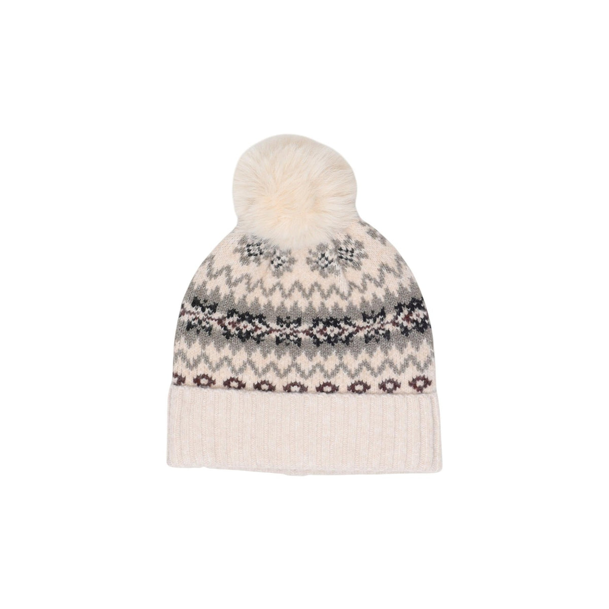 Berretto donna Pieces beige – Cappello invernale jacquard con pompon 17166793.