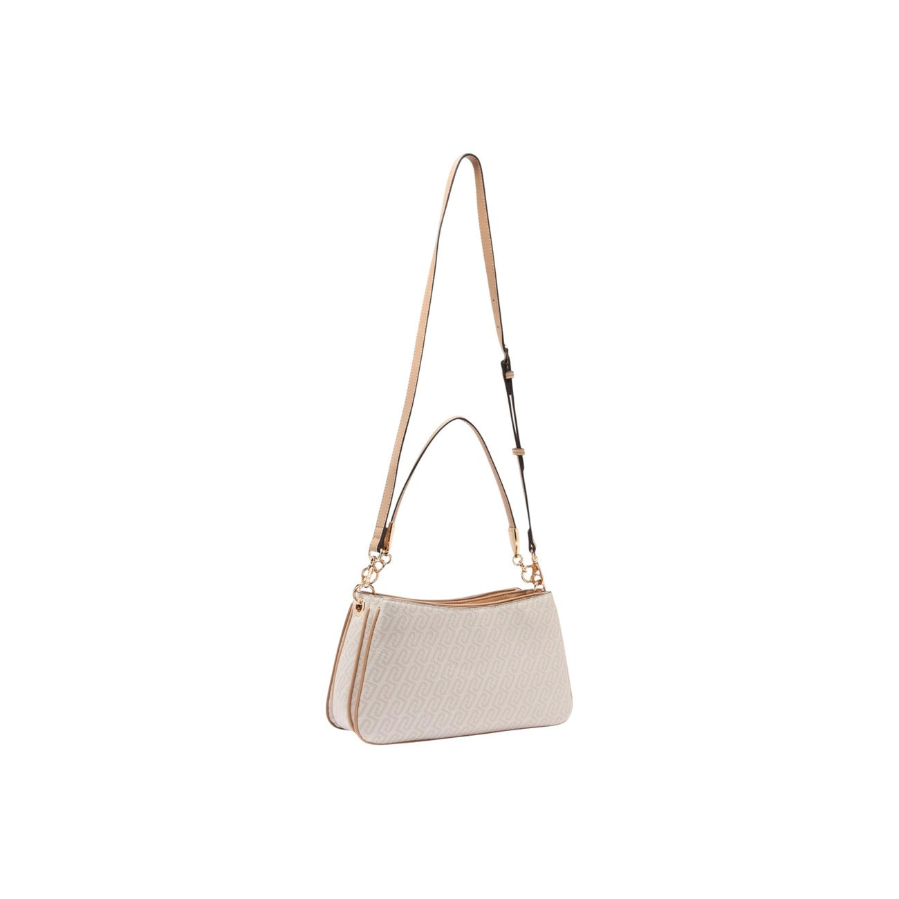 Borsa Liu Jo S Crossbody; 100% Poliuretano Bianco. Logo all-over, dettagli dorati, chiusura con zip. Borsa donna a tracolla versatile, capiente e di tendenza. Vista con tracolla 