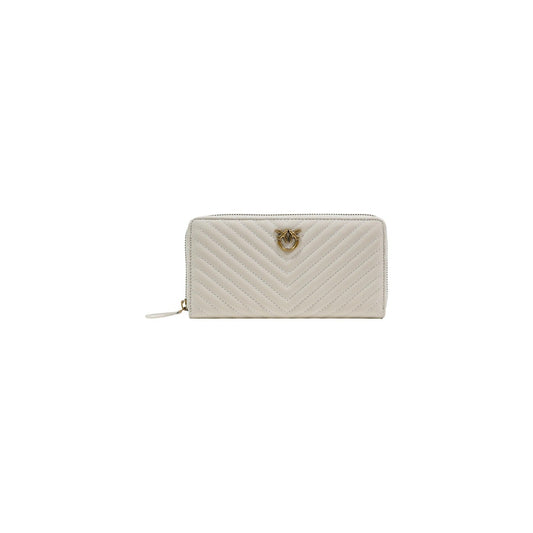 Pinko Portafoglio grande panna zip-around in nappa chevron 21x12x4 cm Donna vista frontale 